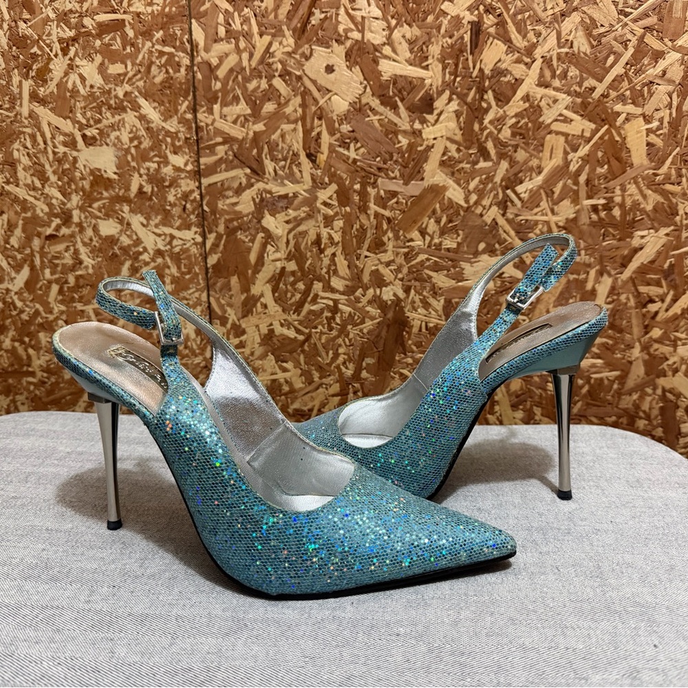 Shimmering Blue Slingback Heels